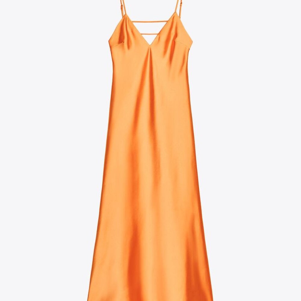 NWT ZARA SATIN MIDI DRESS IN ORANGE